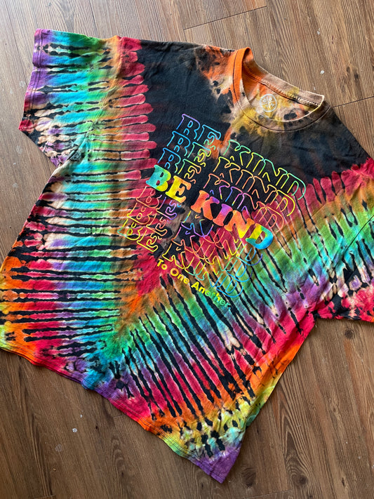 3XL Men’s Be Kind To One Another Rainbow T-Shirt | Black and Rainbow Handmade Reverse Tie Dye Short Sleeve