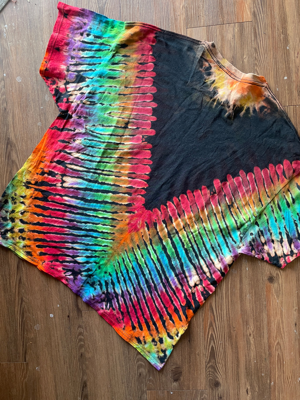 3XL Men’s Be Kind To One Another Rainbow T-Shirt | Black and Rainbow Handmade Reverse Tie Dye Short Sleeve