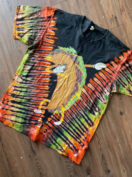 XL Men’s Taco Dabbing Tie Dye T-Shirt | Black, Green, and Orange Handmade Reverse Tie Dye Short Sleeve