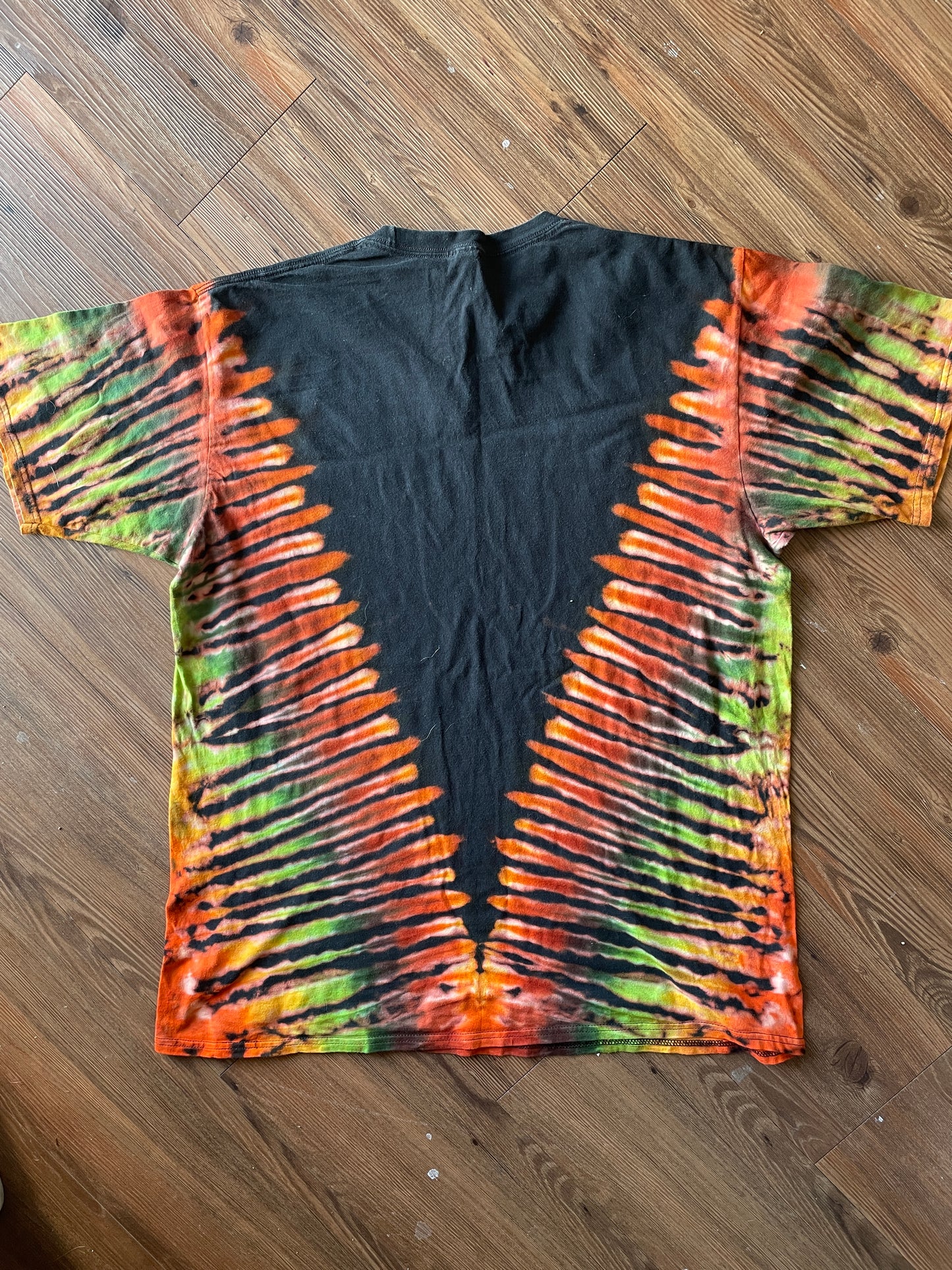 XL Men’s Taco Dabbing Tie Dye T-Shirt | Black, Green, and Orange Handmade Reverse Tie Dye Short Sleeve