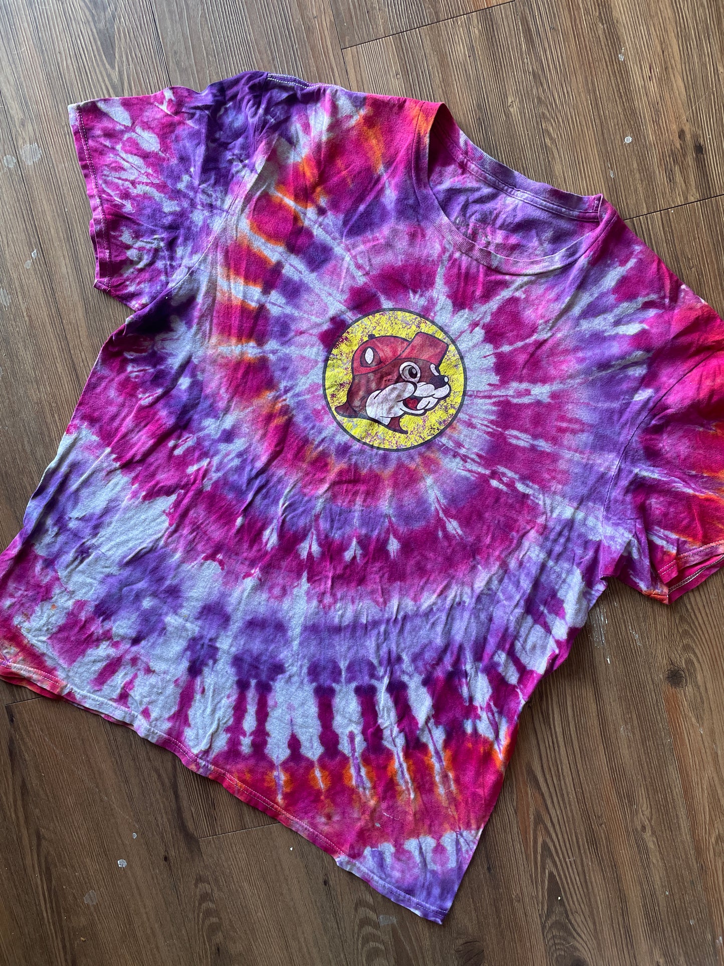 XL Women’s Buccee’s Tie Dye T-Shirt | Pink and Purple No Sleep Til Buccee’s Handmade Spiral Tie Dye Short Sleeve