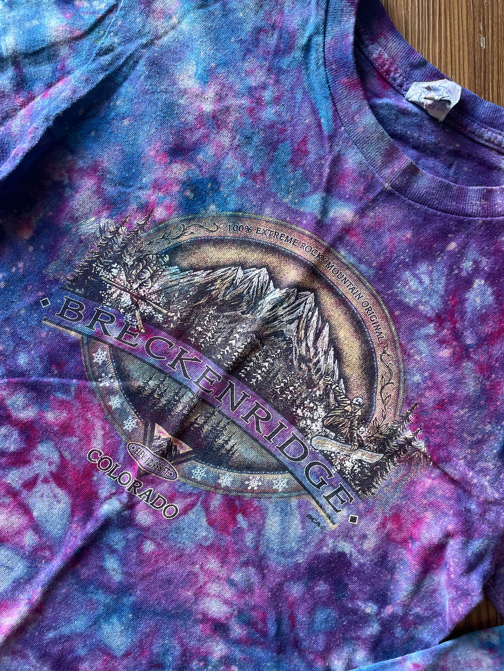 SMALL Men’s Breckenridge Colorado T-Shirt | Ski Mountain Landscape Handmade Galaxy Tie Dye  Long Sleeve