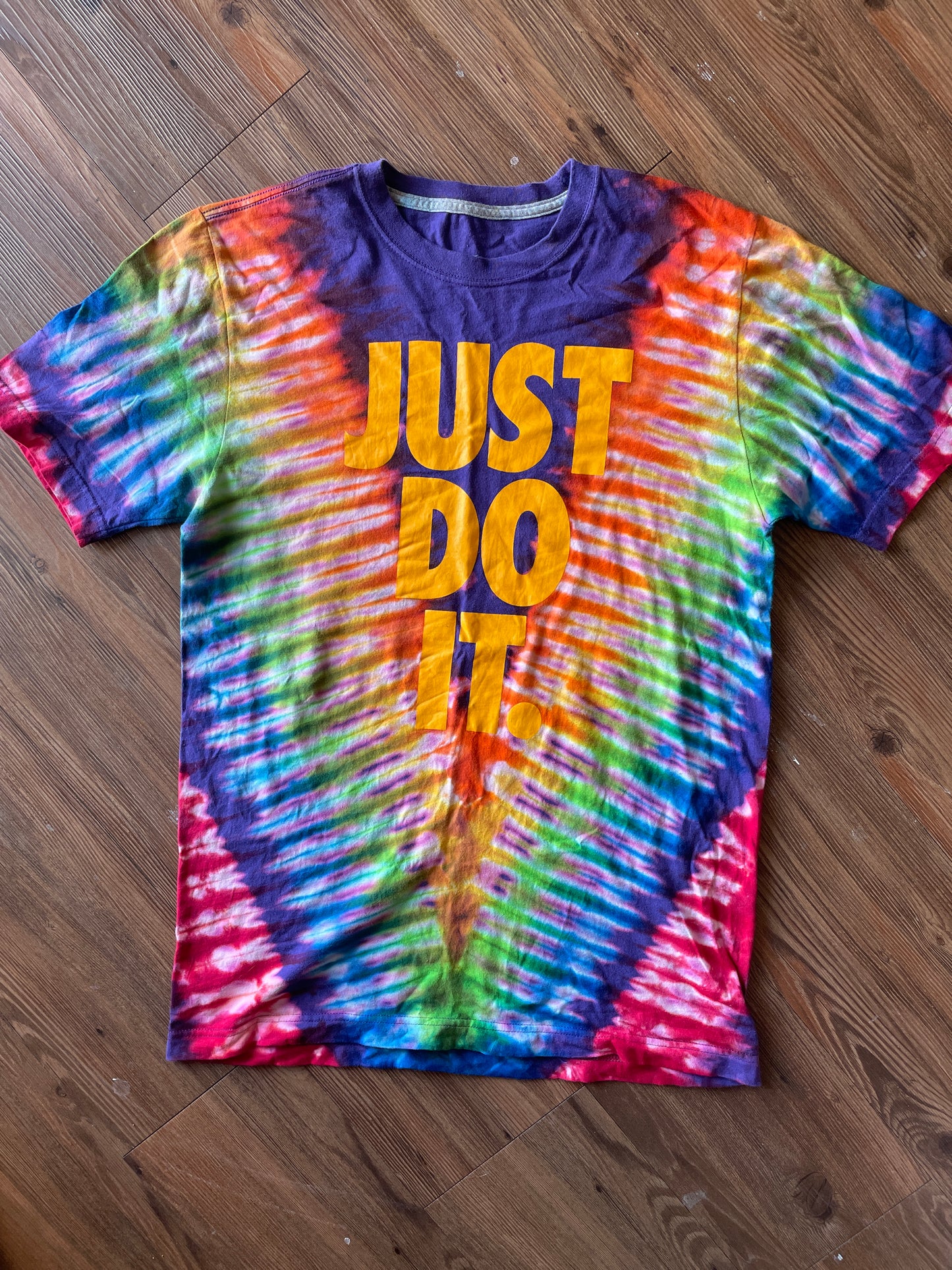 MEDIUM Men’s Nike Just Do It Purple Tie Dye T-Shirt | Purple Rainbow Handmade Reverse Tie Dye Short Sleeve