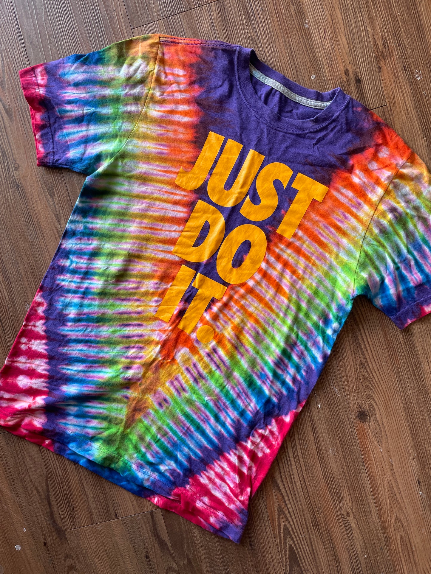 MEDIUM Men’s Nike Just Do It Purple Tie Dye T-Shirt | Purple Rainbow Handmade Reverse Tie Dye Short Sleeve