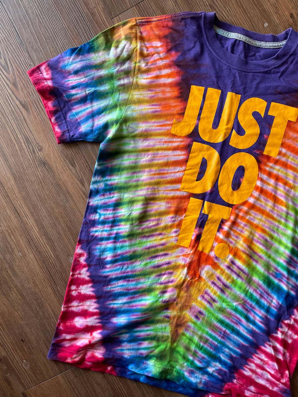 MEDIUM Men’s Nike Just Do It Purple Tie Dye T-Shirt | Purple Rainbow Handmade Reverse Tie Dye Short Sleeve