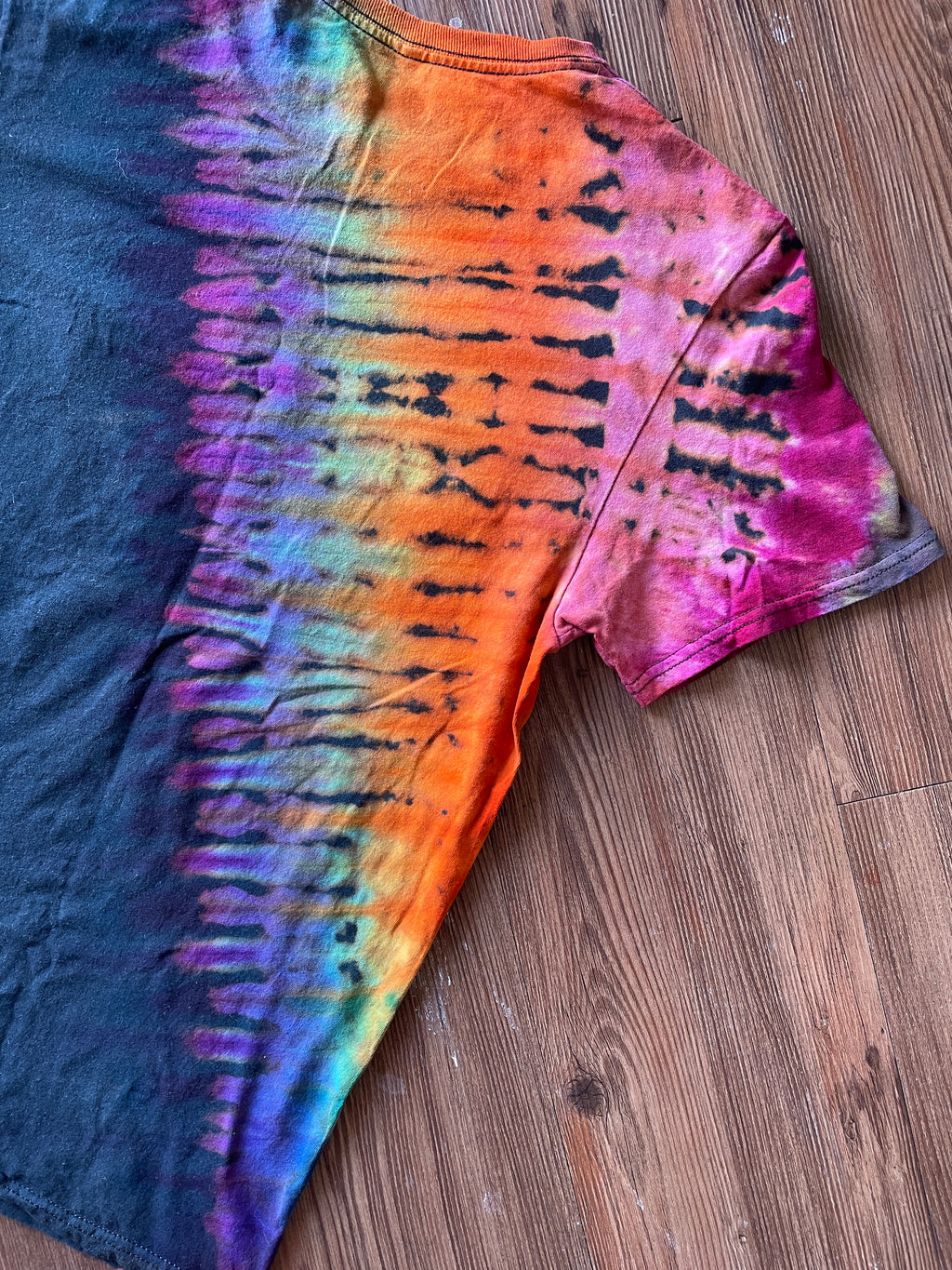 MEDIUM Men’s AC/DC Rainbow Tie Dye T-Shirt | 70s Rock Band Handmade Reverse Tie Dye Short Sleeve