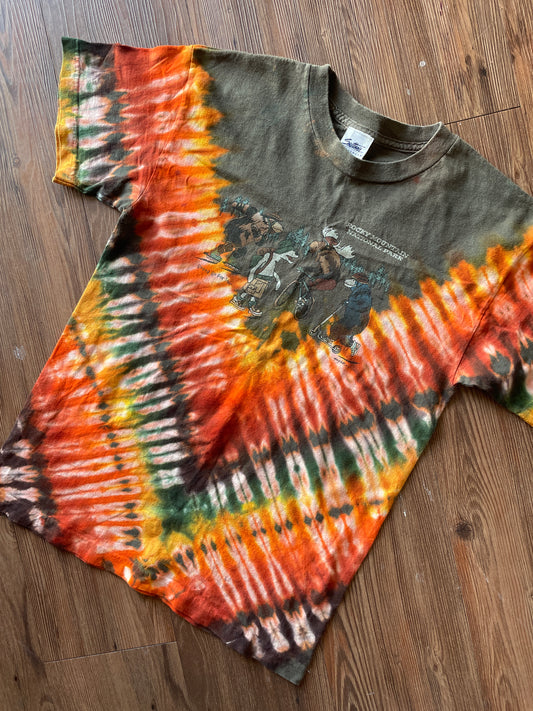MEDIUM Men’s Rocky Mountain National Park Colorado Tie Dye T-Shirt | Extreme Adventure Sports Wildlife Handmade Reverse Tie Dye Short Sleeve