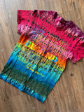 SMALL Men’s Be Kind To One Another Rainbow T-Shirt | Black and Rainbow Handmade Reverse Tie Dye Short Sleeve