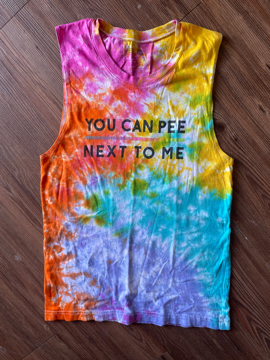 SMALL Women’s You Can Pee Next to Me Tie Dye T-Shirt | LGBTQIA + Acceptance Pride Handmade Tie Dye Tank Top