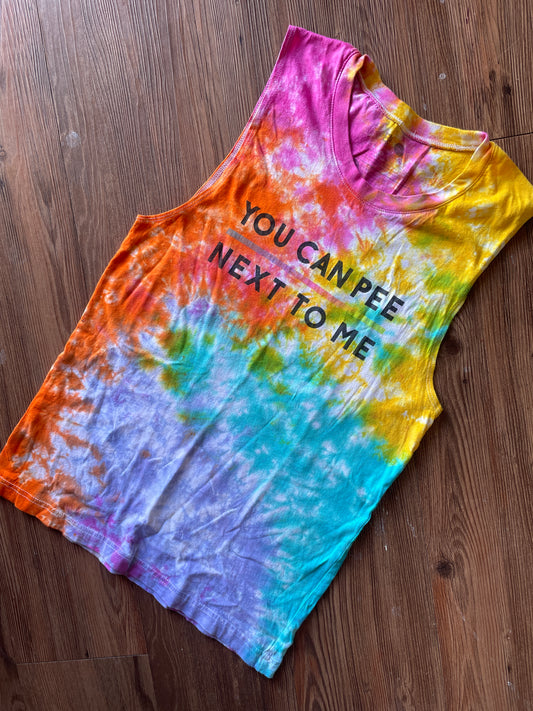 SMALL Women’s You Can Pee Next to Me Tie Dye T-Shirt | LGBTQIA + Acceptance Pride Handmade Tie Dye Tank Top