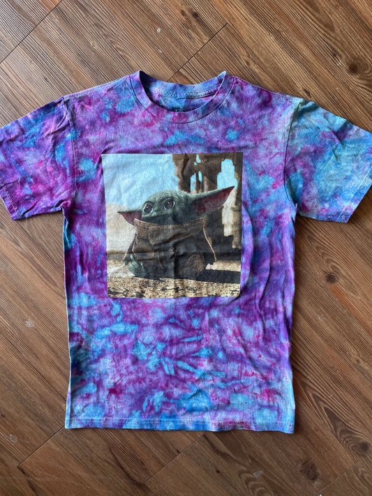 SMALL Men’s Grogu Baby Yoda T-Shirt | Stars Wars The Mandalorian Handmade Galaxy Tie Dye Short Sleeve