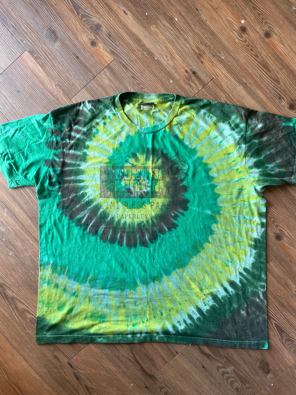 2-3XL Men’s The Office Dunder Mifflin T-Shirt | Green and Yellow Limitless Paper Handmade Reverse Tie Dye Short Sleeve