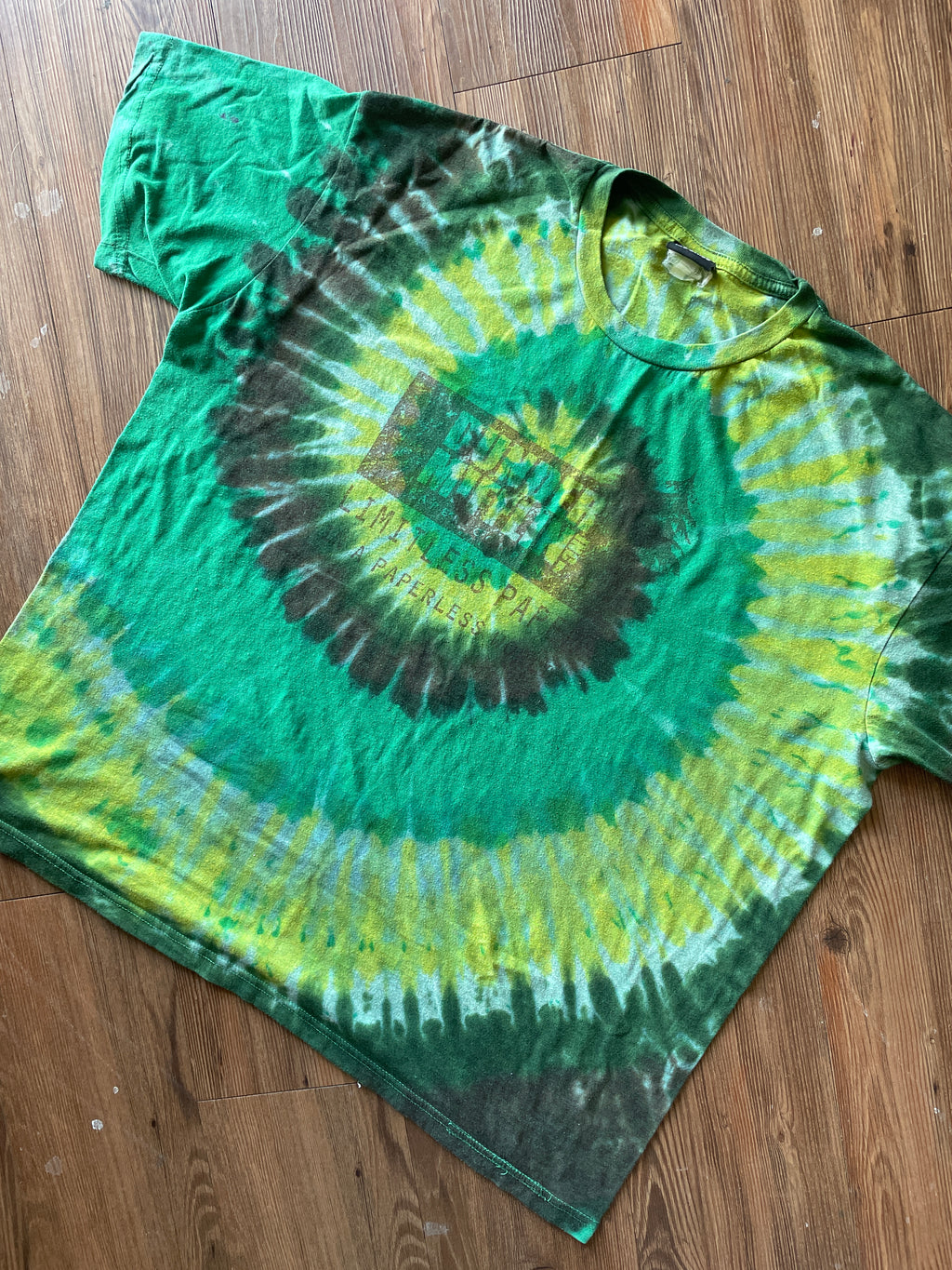 2-3XL Men’s The Office Dunder Mifflin T-Shirt | Green and Yellow Limitless Paper Handmade Reverse Tie Dye Short Sleeve