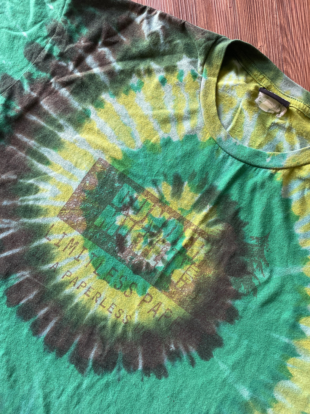 2-3XL Men’s The Office Dunder Mifflin T-Shirt | Green and Yellow Limitless Paper Handmade Reverse Tie Dye Short Sleeve