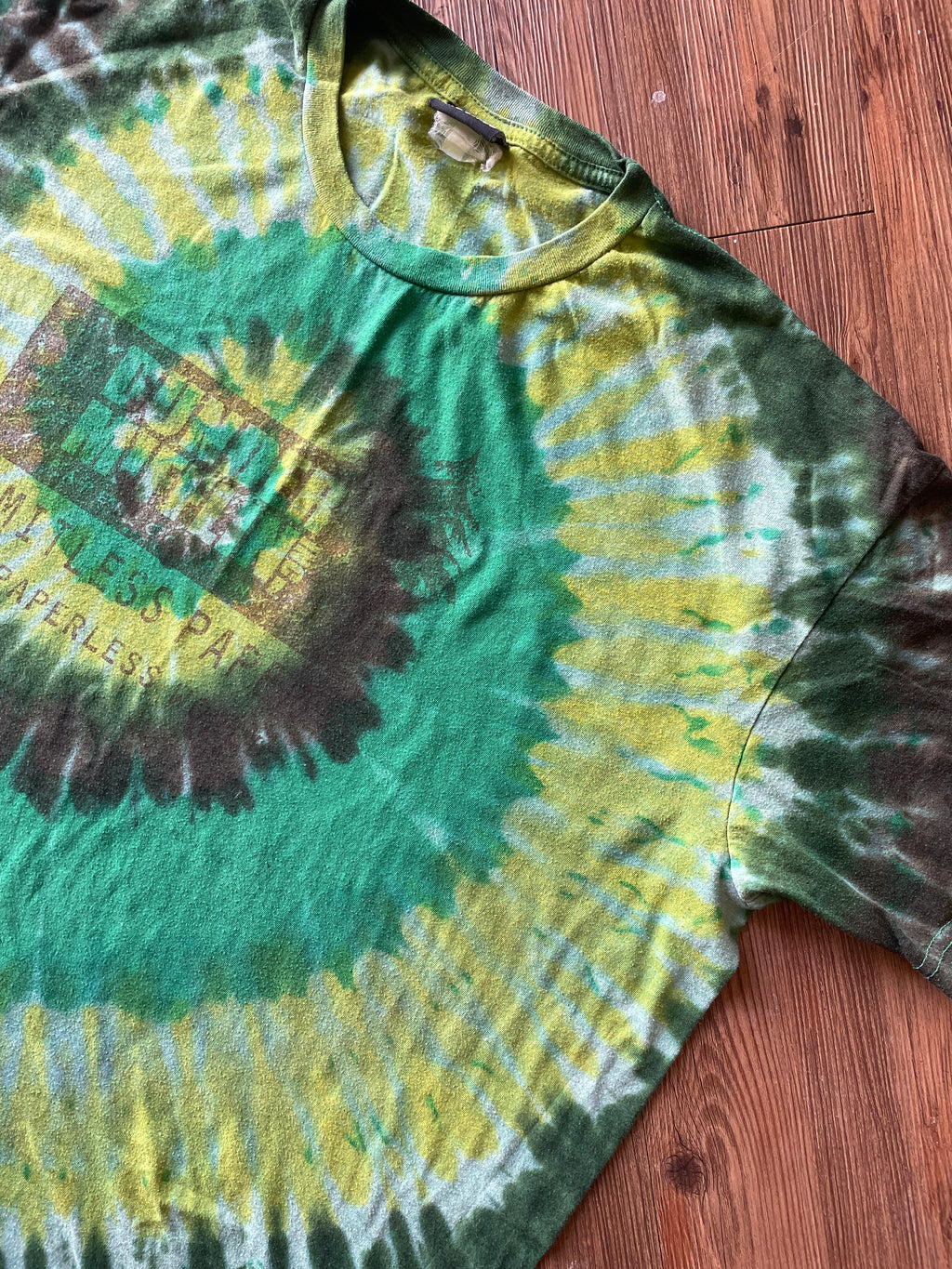 2-3XL Men’s The Office Dunder Mifflin T-Shirt | Green and Yellow Limitless Paper Handmade Reverse Tie Dye Short Sleeve