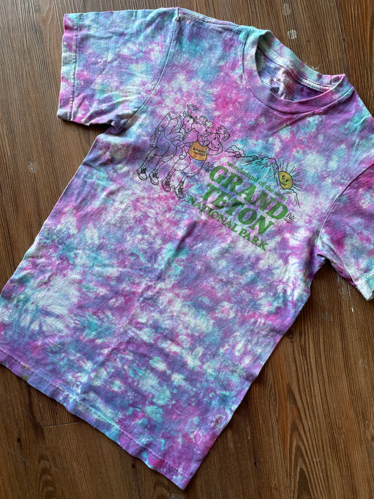EXTRA SMALL Men’s Grand Teton National Park T-Shirt | Wyoming Mountain Moose Handmade Pastel Galaxy Tie Dye Short Sleeve
