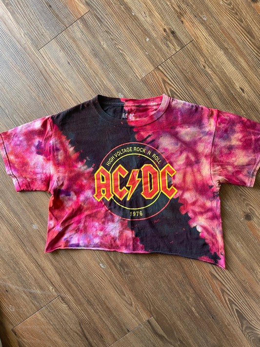 LARGE Unisex AC/DC Crop Top | 70s Rock Band Reverse Galaxy Tie Dye Short Sleeve