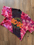 LARGE Unisex AC/DC Crop Top | 70s Rock Band Reverse Galaxy Tie Dye Short Sleeve