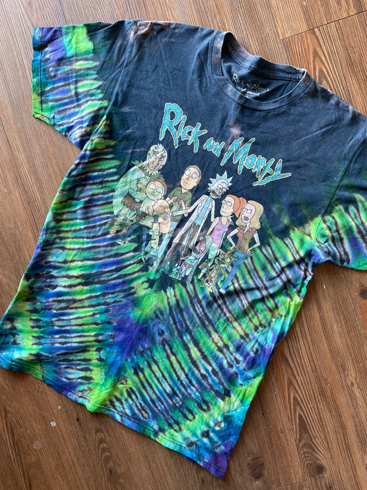 LARGE Men’s Rick and Morty Tie Dye T-Shirt | Adult Swim Characters Reverse Tie Dye Short Sleeve