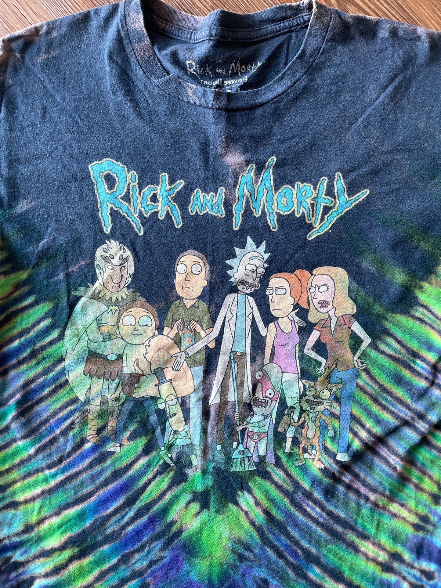 LARGE Men’s Rick and Morty Tie Dye T-Shirt | Adult Swim Characters Reverse Tie Dye Short Sleeve