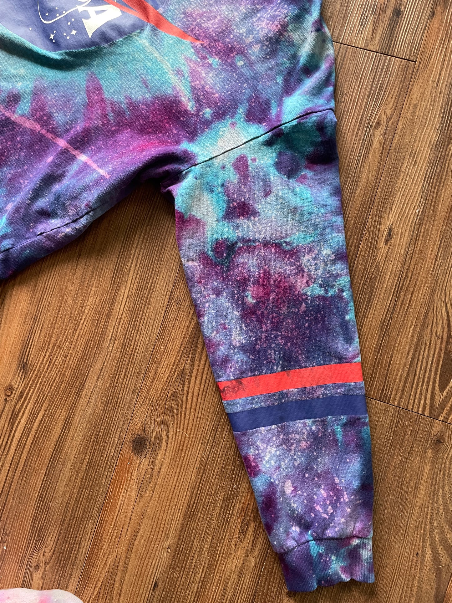 Large Women's NASA Handmade Tie Dye Cropped Sweatshirt | Blue, Purple, and Pink Galaxy Ice Dye Tie Dye Short Sleeve