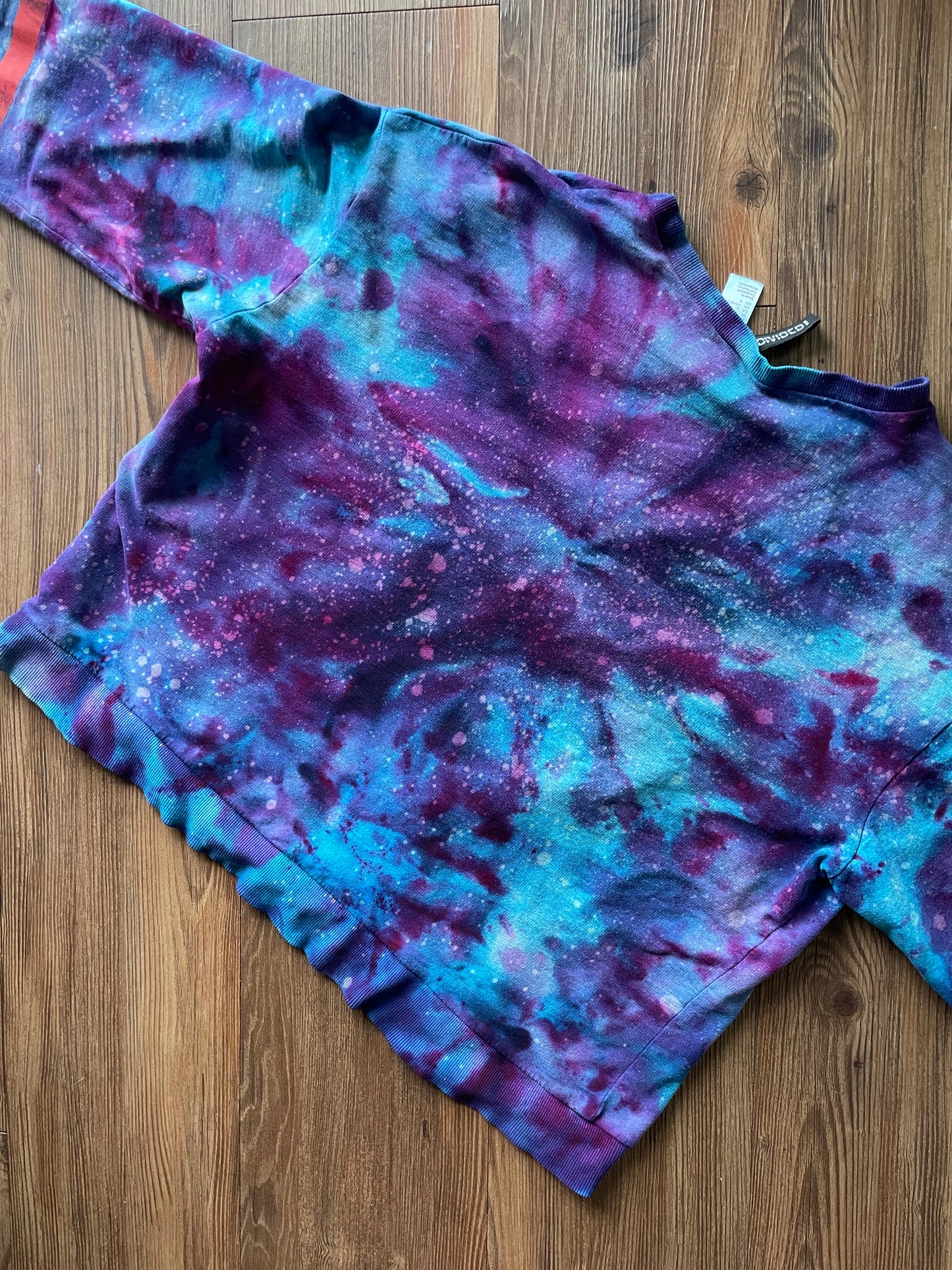 Large Women's NASA Handmade Tie Dye Cropped Sweatshirt | Blue, Purple, and Pink Galaxy Ice Dye Tie Dye Short Sleeve