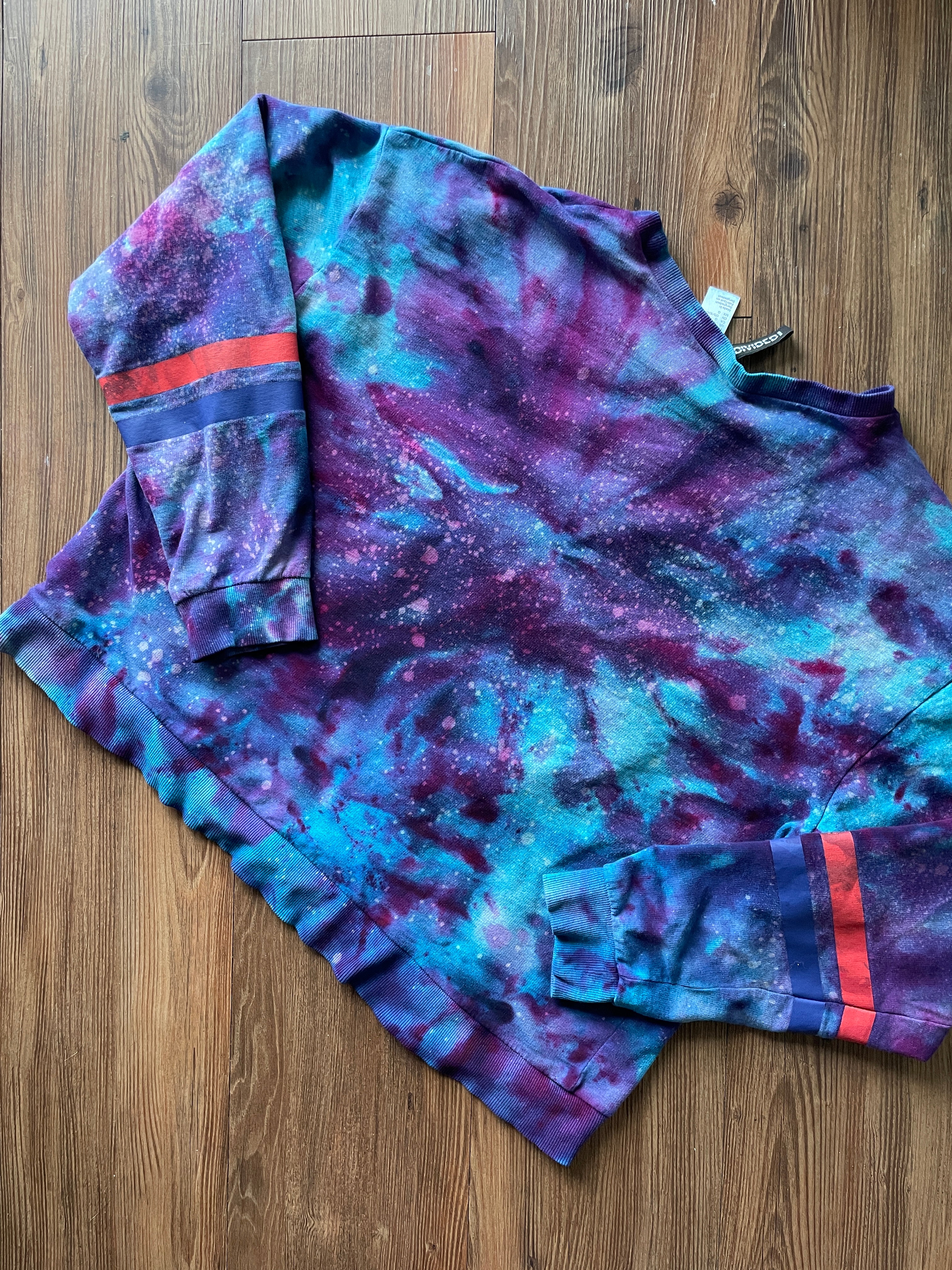 Large Women's NASA Handmade Tie Dye Cropped Sweatshirt | Blue, Purple, and Pink Galaxy Ice Dye Tie Dye Short Sleeve