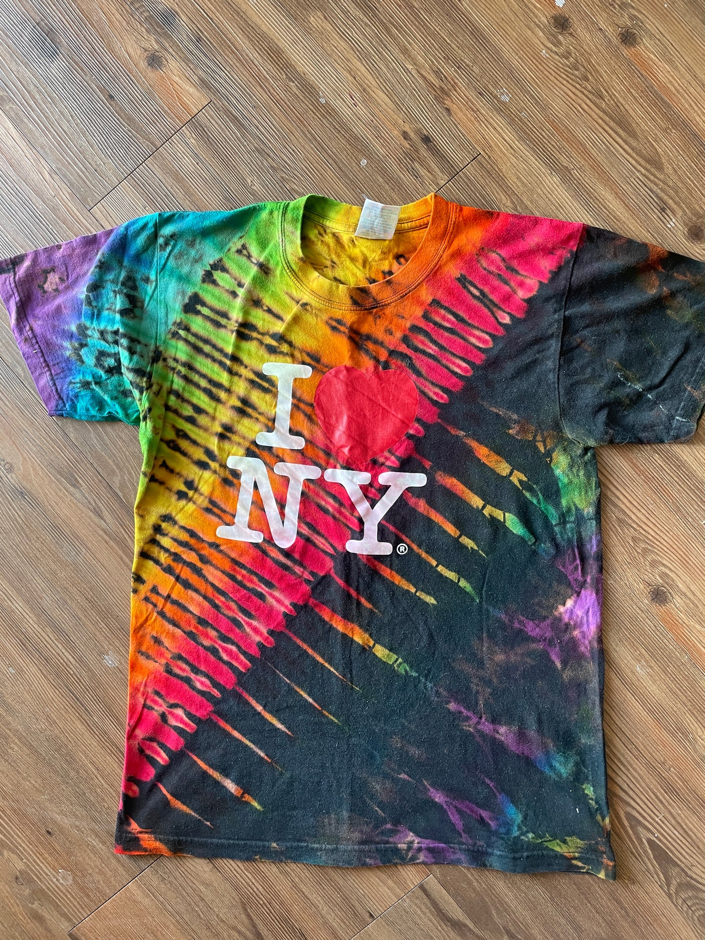 LARGE Men’s I Love New York Tie Dye T-Shirt | New York City Souvenir Reverse Tie Dye Short Sleeve