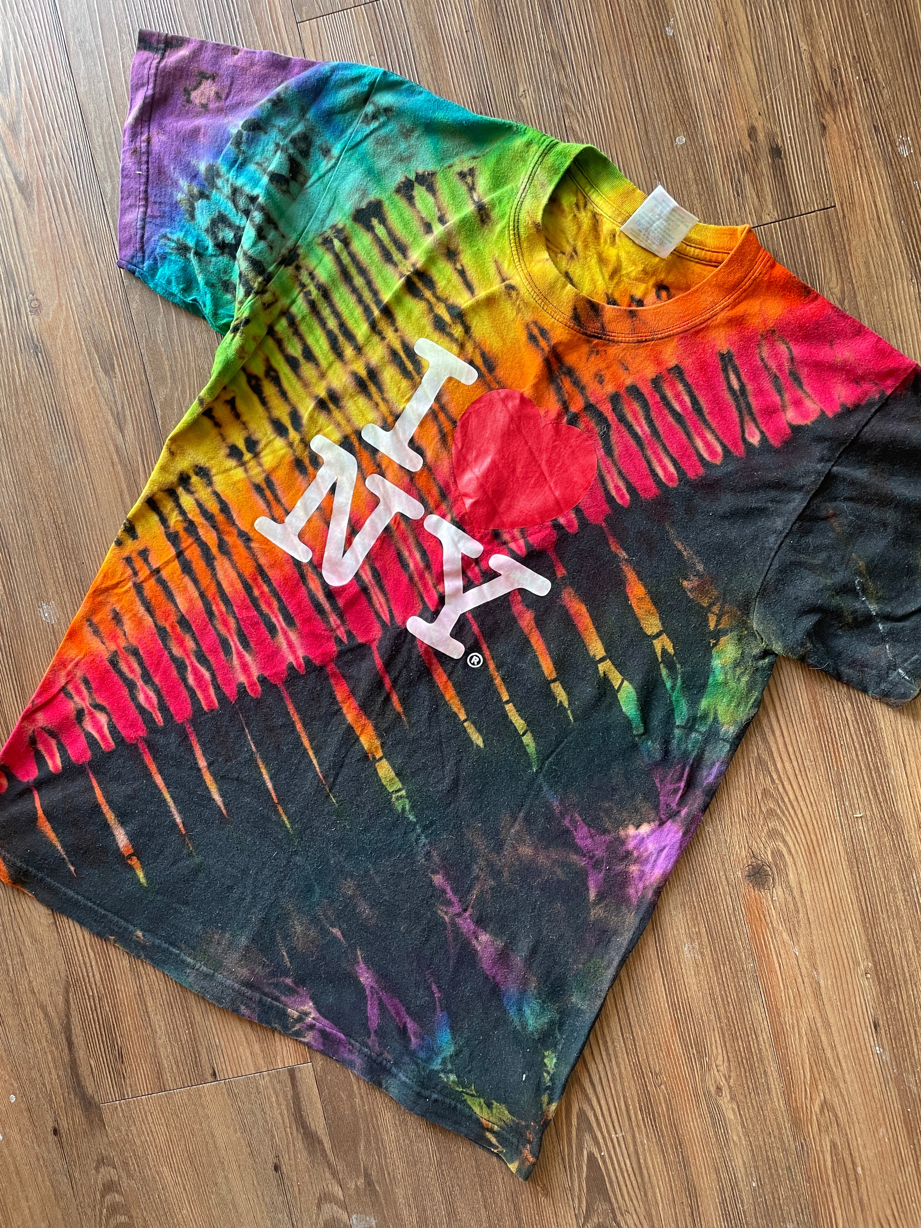 LARGE Men’s I Love New York Tie Dye T-Shirt | New York City Souvenir Reverse Tie Dye Short Sleeve