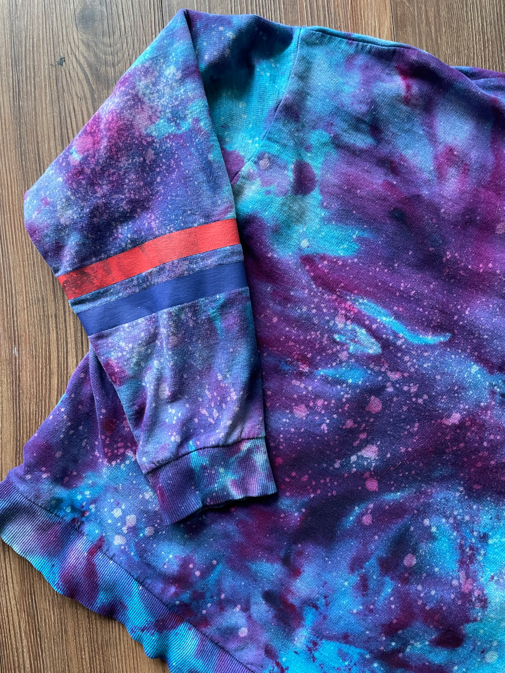 Large Women's NASA Handmade Tie Dye Cropped Sweatshirt | Blue, Purple, and Pink Galaxy Ice Dye Tie Dye Short Sleeve