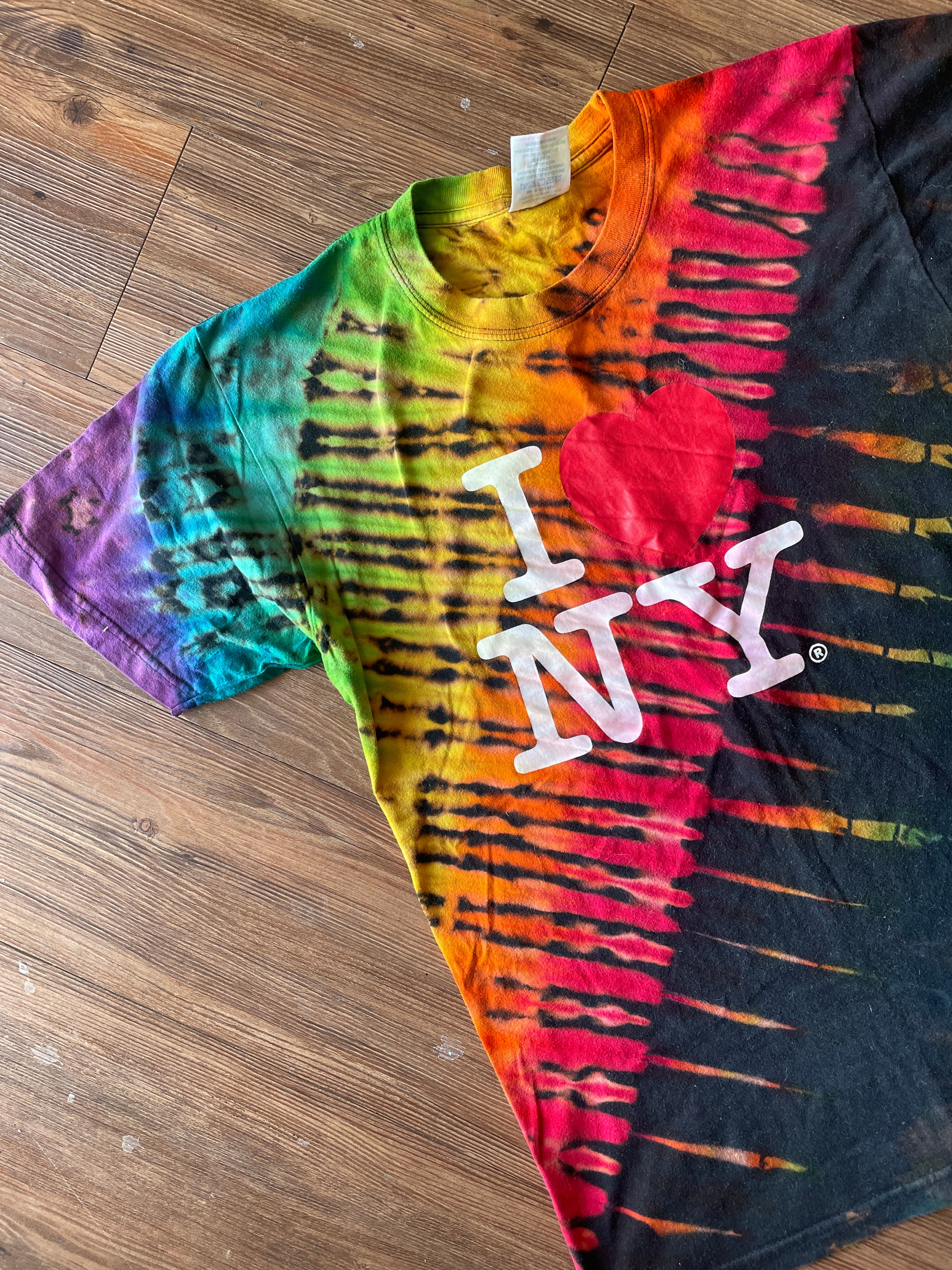 LARGE Men’s I Love New York Tie Dye T-Shirt | New York City Souvenir Reverse Tie Dye Short Sleeve