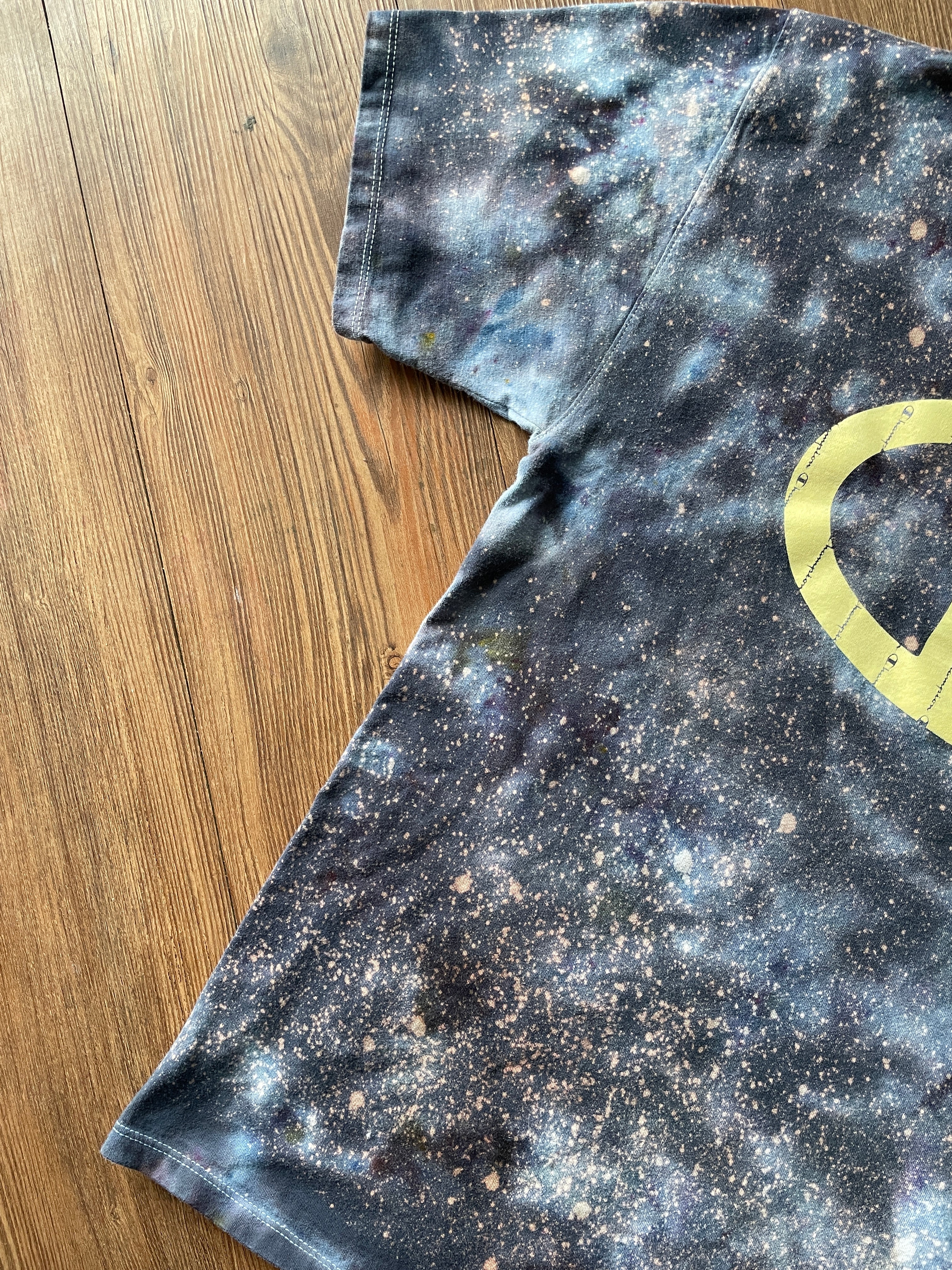 Medium Men’s Champion Handmade Tie Dye T-Shirt | Blue, Black and Gray Marble Ice Dye Tie Dye Short Sleeve