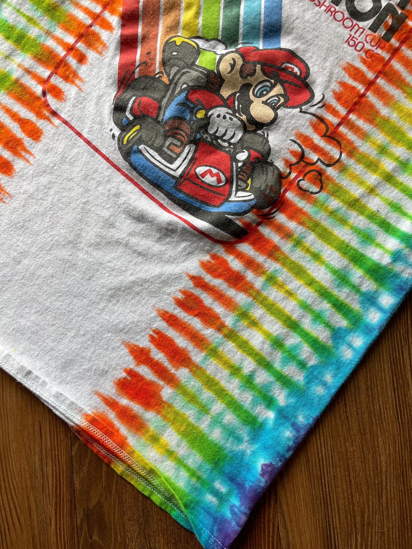 Medium Men’s Mario Kart Handmade Tie Dye T-Shirt | Rainbow Road Pleated Tie Dye Short Sleeve