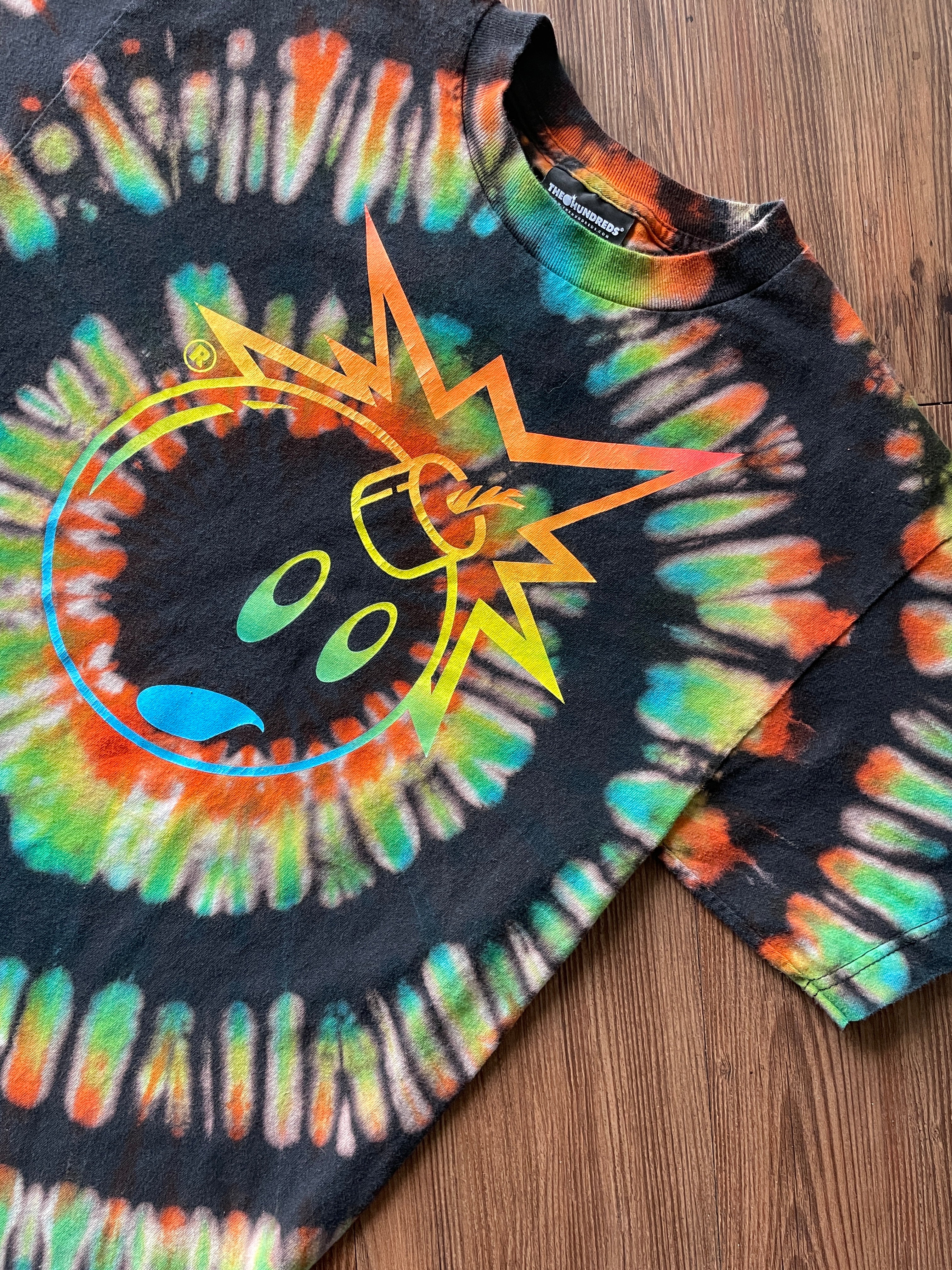 Medium Men’s The Hundreds Bomb Handmade Tie Dye T-Shirt | Black, Blue, and Orange Pleated Tie Dye Short Sleeve