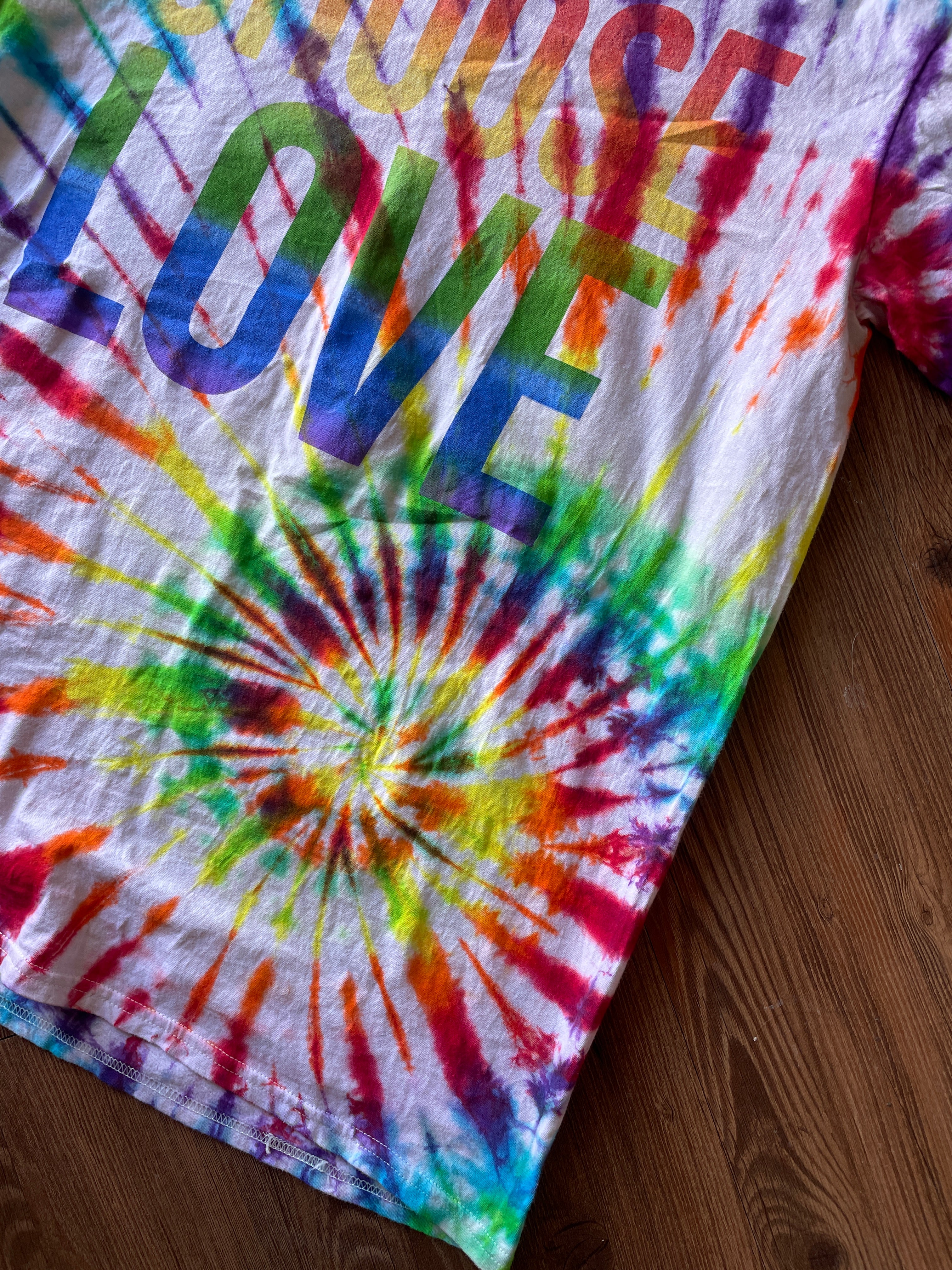 LARGE Men’s Choose Love Rainbow Tie Dye T-Shirt | Good Vibes Tie Dye Short Sleeve