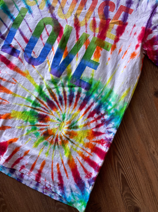 LARGE Men’s Choose Love Rainbow Tie Dye T-Shirt | Good Vibes Tie Dye Short Sleeve
