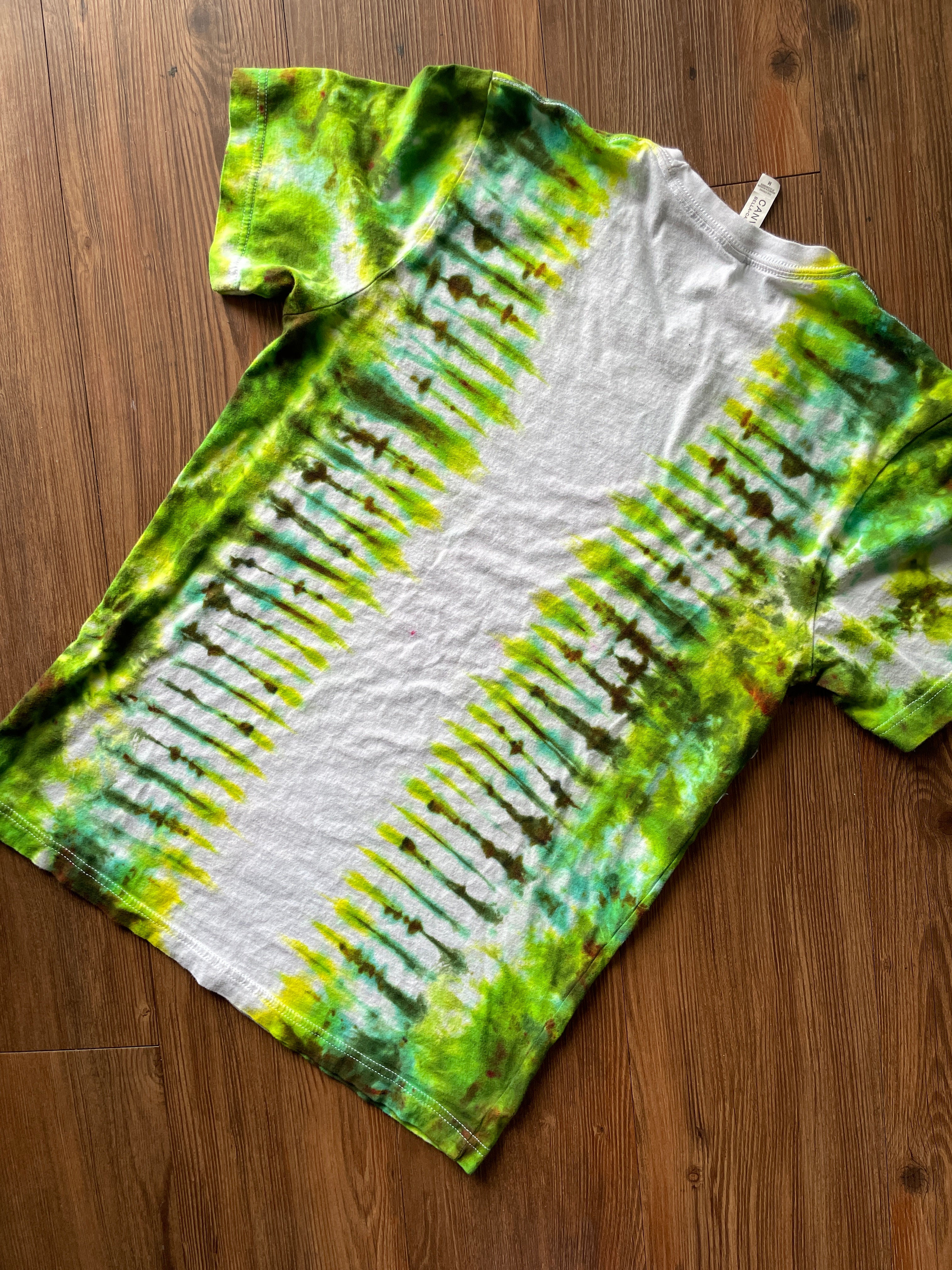 Medium Men’s Cactus Handmade Tie Dye T-Shirt | White, Green, and Brown Pleated Tie Dye Short Sleeve