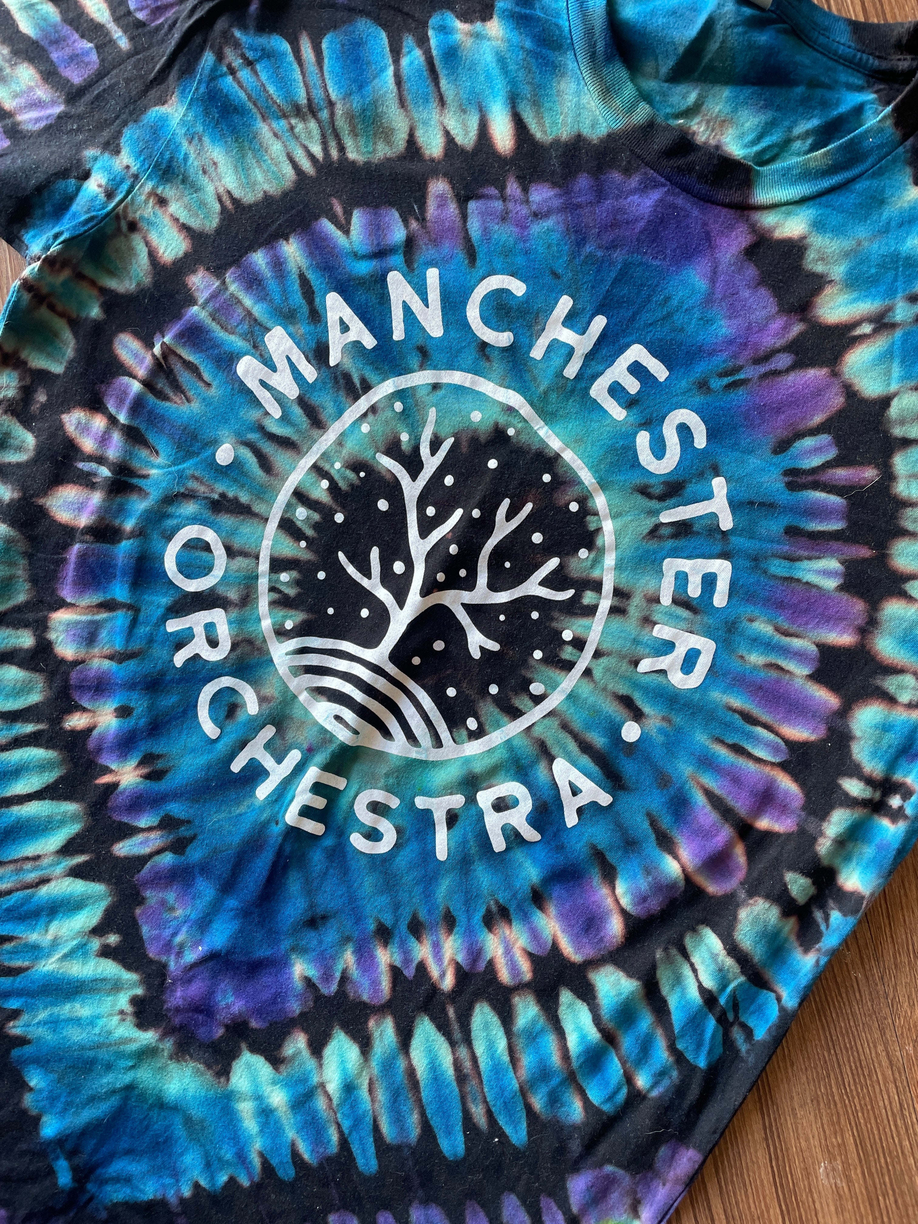 LARGE Men’s Manchester Orchestra Tie Dye T-Shirt | Blue and Purple Reverse Tie Dye Long Sleeve