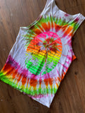MEDIUM Men’s Neon Palm Tree Tie Dye Tank Top | Orange and Pink Tie Dye Sleeveless Top