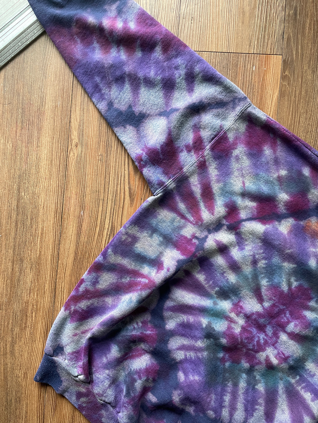 Large Women's Handmade Tie Dye Crewneck Sweatshirt | Blue, Purple, and Pink Pleated Tie Dye Long Sleeve