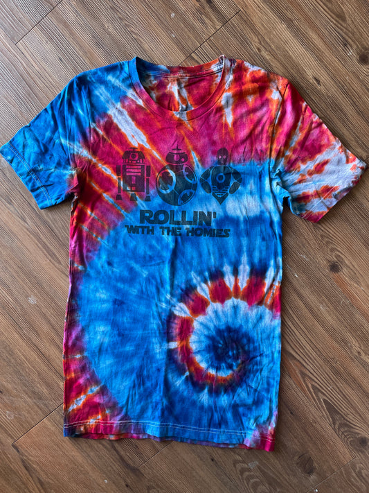 MEDIUM Men’s Star Wars Rollin With My Homies Tie Dye T-Shirt | R2D2 C3P0 Bb-8 Ice Dye Tie Dye Short Sleeve