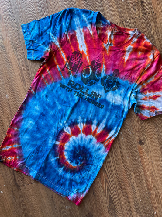 MEDIUM Men’s Star Wars Rollin With My Homies Tie Dye T-Shirt | R2D2 C3P0 Bb-8 Ice Dye Tie Dye Short Sleeve