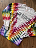 Small Men’s No Place for Hate Be Kind Handmade Tie Dye T-Shirt | Earthy Rainbow V-Pleated Tie Dye Long Sleeve