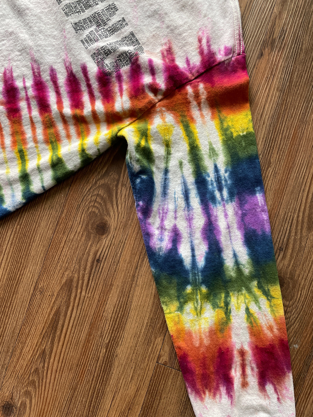 Small Men’s No Place for Hate Be Kind Handmade Tie Dye T-Shirt | Earthy Rainbow V-Pleated Tie Dye Long Sleeve