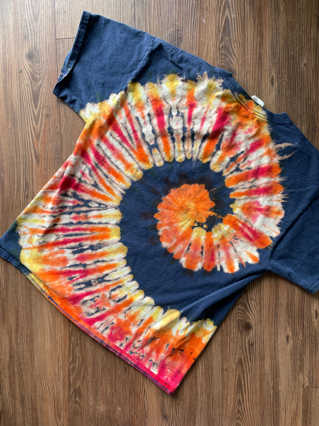 Large Men’s Utah Jazz Handmade Reverse Tie Dye T-Shirt |Blue, Red, and Yellow Spiral Tie Dye Short Sleeve