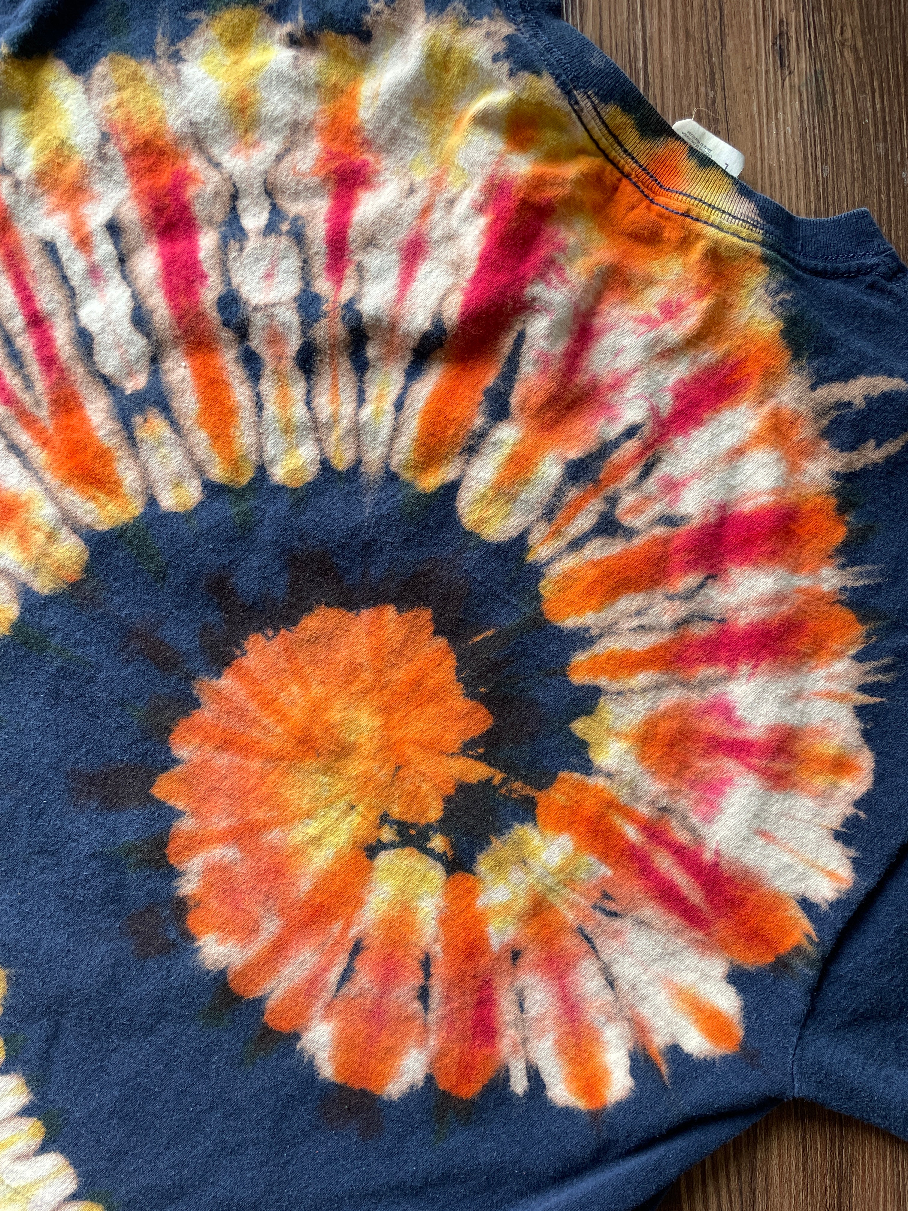 Large Men’s Utah Jazz Handmade Reverse Tie Dye T-Shirt |Blue, Red, and Yellow Spiral Tie Dye Short Sleeve
