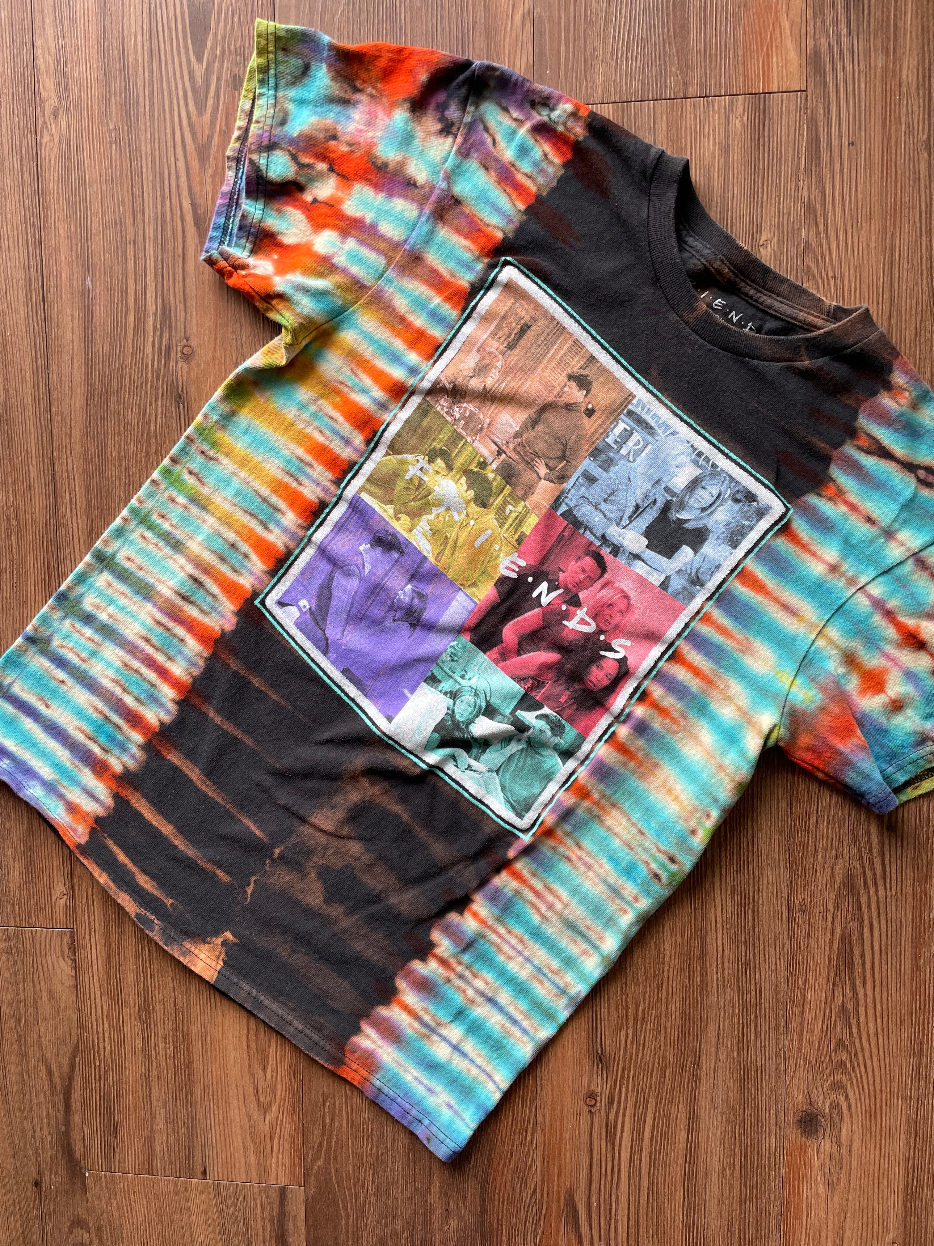 Medium Men’s Friends Handmade Tie Dye T-Shirt | Multicolor Pleated Reverse Tie Dye Short Sleeve