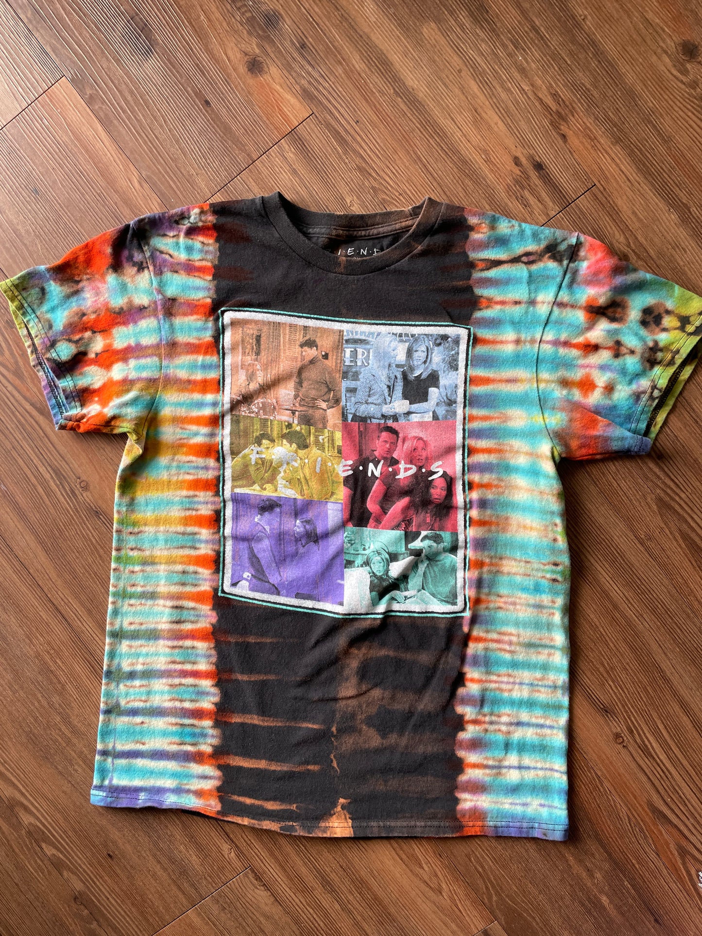 Medium Men’s Friends Handmade Tie Dye T-Shirt | Multicolor Pleated Reverse Tie Dye Short Sleeve