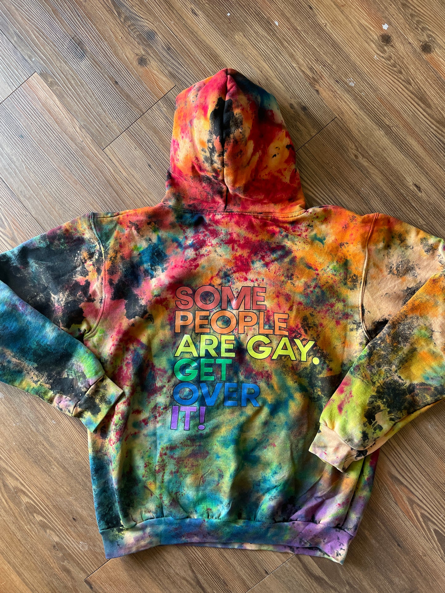 MEDIUM Men’s Some People Are Gay Get Over It! Reverse Tie Dye Sweatshirt | Rainbow LGBTQIA+ Pride Bleach Dye Hoodie