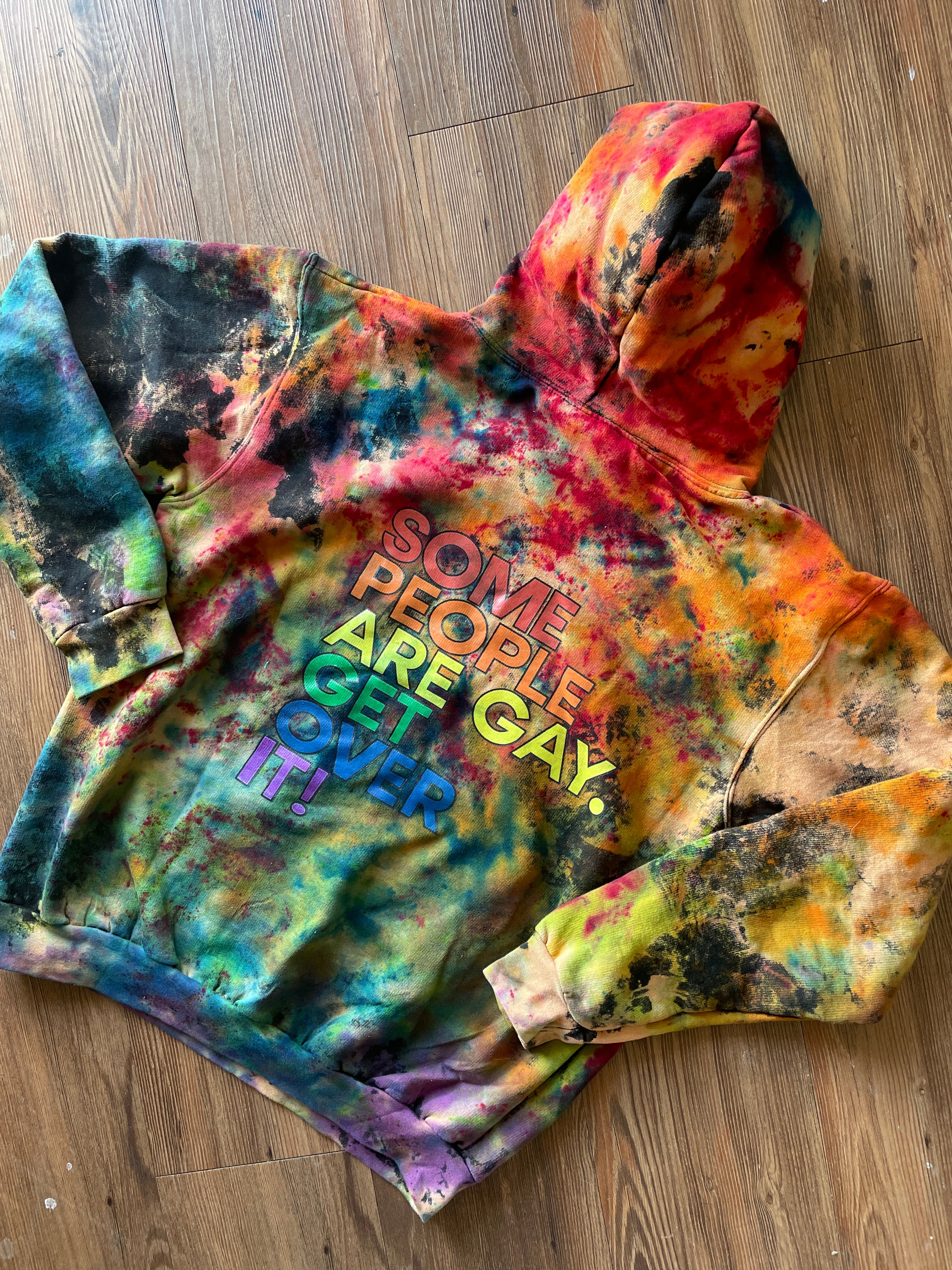 MEDIUM Men’s Some People Are Gay Get Over It! Reverse Tie Dye Sweatshirt | Rainbow LGBTQIA+ Pride Bleach Dye Hoodie